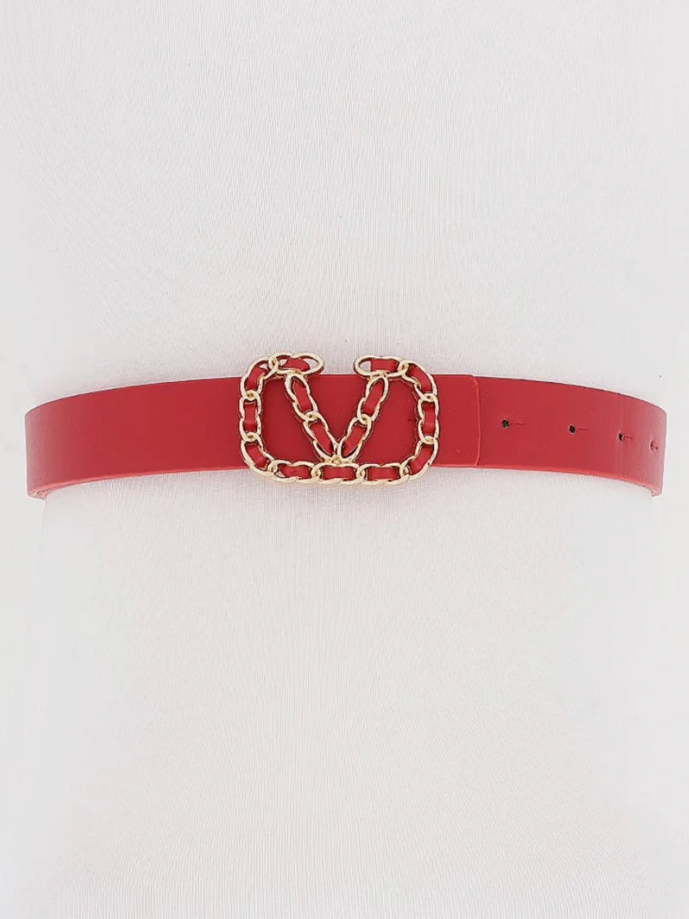 Red Chain-Link Buckle Leather Belt